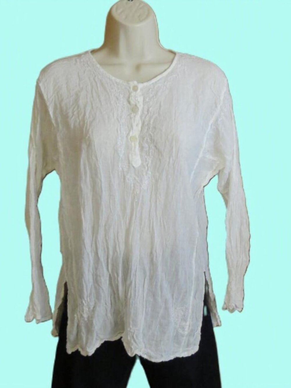 Baba Clothing Corp La White Gauze Top Long Sleeve Cotton Free Size